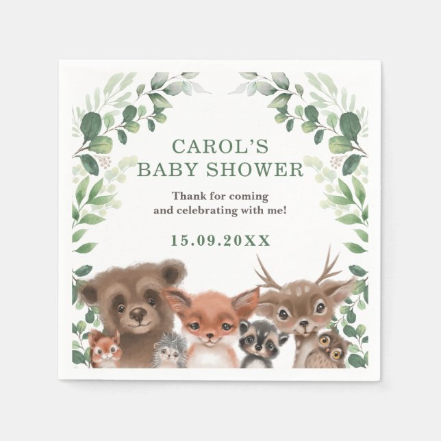 Trendy Woodland Animals Forest Greenery Party Napkins (Front)