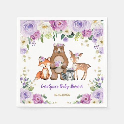 Trendy Woodland Baby Forest Animals Birthday Napkins