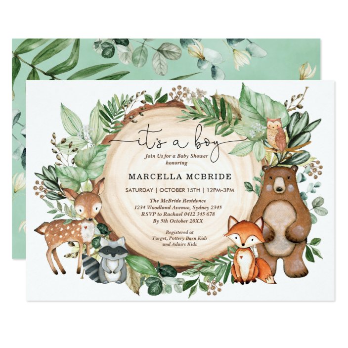 woodland themed baby boy shower invitations