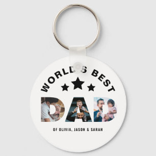 Trendy World's Best Dad Star 3 Photo Collage Keychain