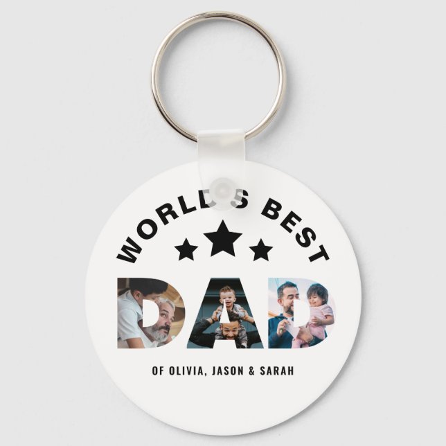 Trendy World's Best Dad Star 3 Photo Collage Keychain (Front)