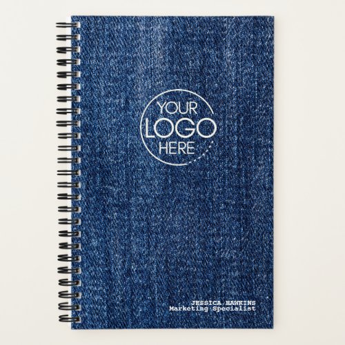 Trendy Worn Blue Denim Modern Logo Notebook