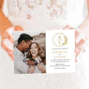 Trendy Wreath Editable Color Photo Wedding Invitation