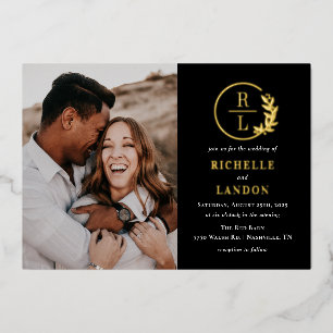 Trendy Wreath FOIL Photo Wedding Invitation