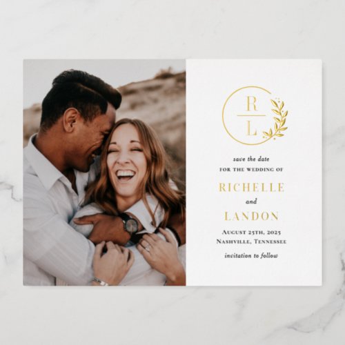 Trendy Wreath FOIL Save The Date Postcard