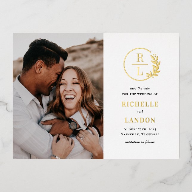 Trendy Wreath FOIL Save The Date Postcard (Front)