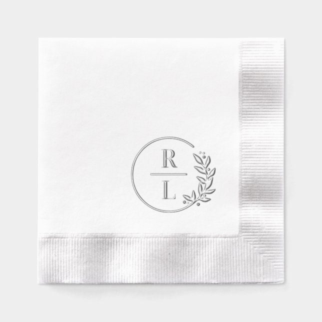 Trendy Wreath Wedding Logo Monogram Foil Napkins  (Front)