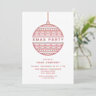 Trendy Xmas Party in red with Christmas Ball Invitation