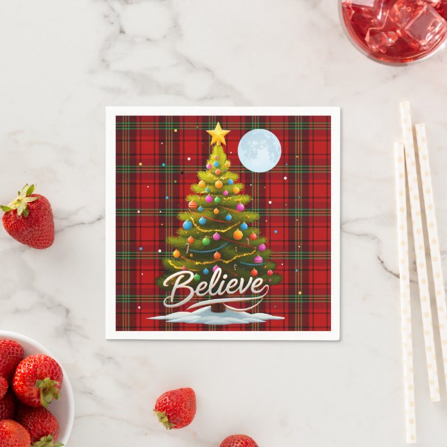 Trendy Xmas Tree with Christmas Plaid Paper Napkins (Insitu)