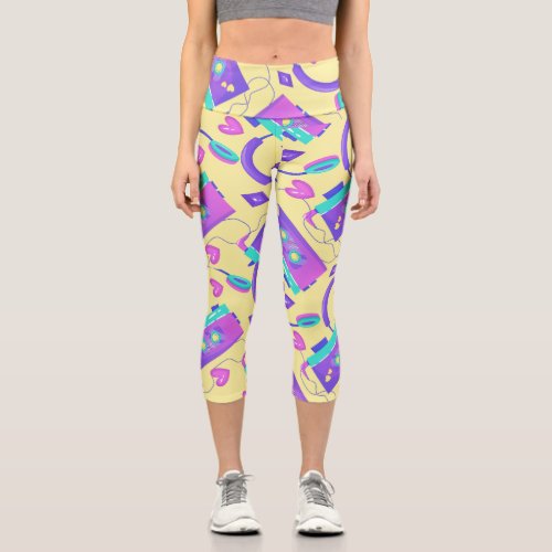 Trendy Yellow 80s neon Theme Capri Leggings