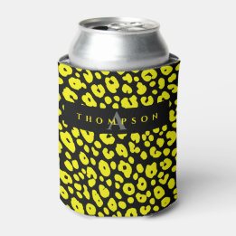 Trendy Yellow And Black Safari Jaguar Print Patter Can Cooler