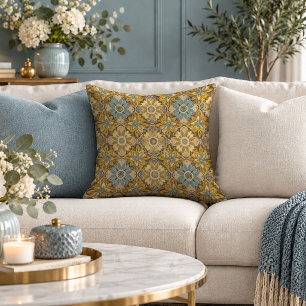 Trendy Yellow and Blue Abstract Floral Throw Pillo Pillow