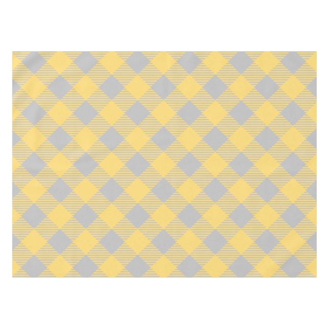 Trendy Yellow and Gray Check Gingham Pattern Tablecloth (Front (Horizontal))