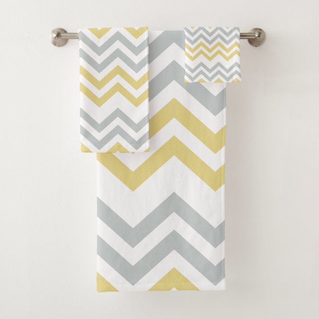 Trendy Yellow And Gray Chevron Bath Towel Set (Insitu)