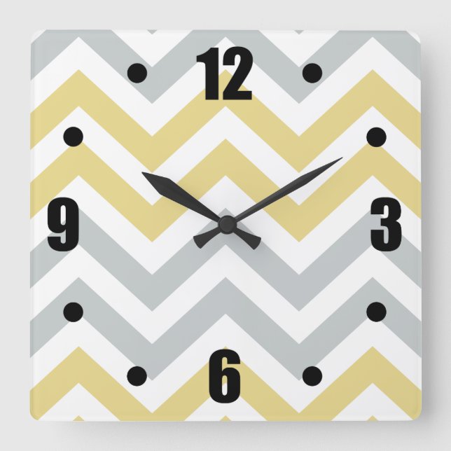Trendy Yellow And Gray Chevron Pattern Square Wall Clock (Front)