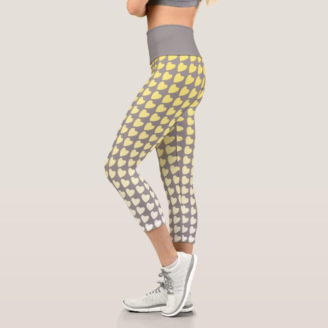 Trendy Yellow and Gray Gradient Heart Pattern Capri Leggings (Left)