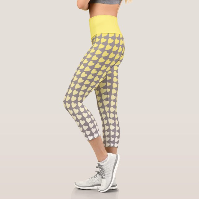 Trendy Yellow and Gray Gradient Heart Pattern Capri Leggings (Left)