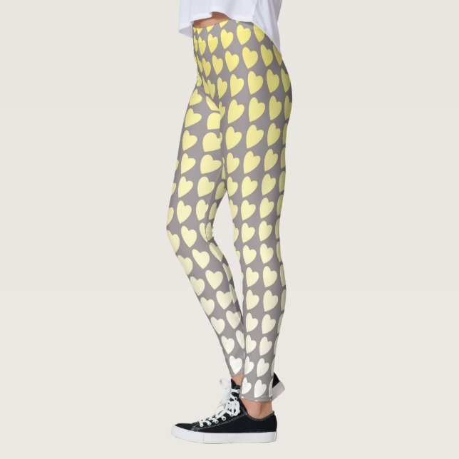 Trendy Yellow and Gray Heart Pattern Gradient Leggings (Left)