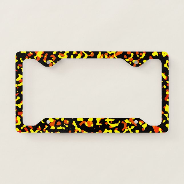 Trendy Yellow and Orange Camouflage Pattern License Plate Frame (Front)