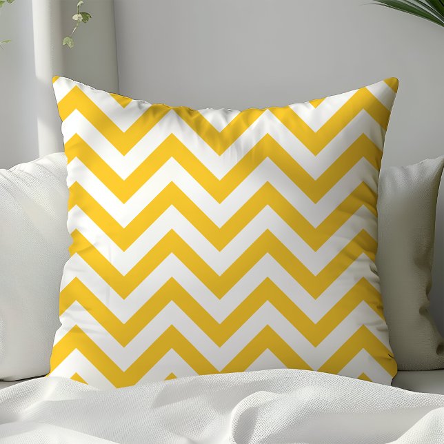 Trendy Yellow and White Chevron Zigzag Stripes Throw Pillow (Creator Uploaded)