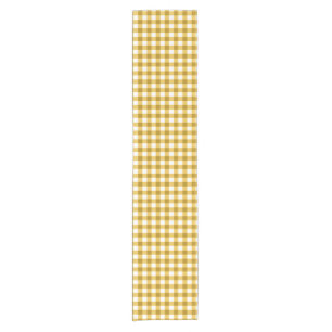 Trendy Yellow And White Gingham Check Pattern Short Table Runner