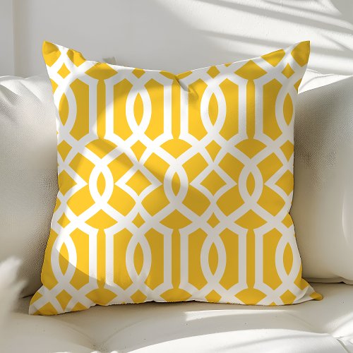 Trendy Yellow And White Moroccan Trellis Pattern Throw Pillow