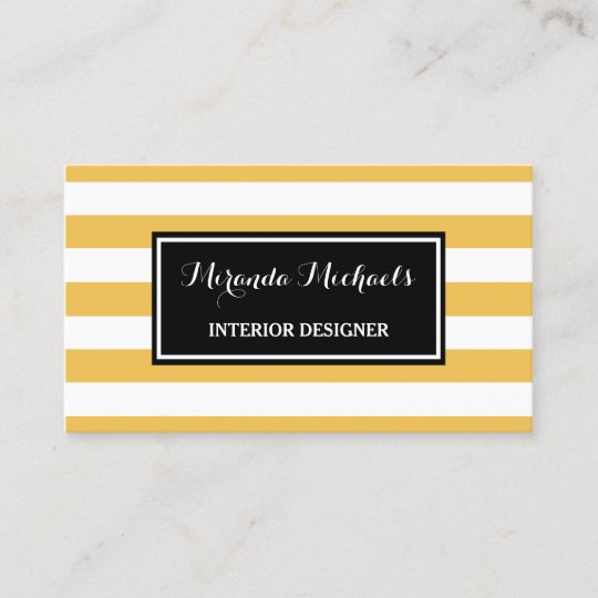 Trendy Yellow And White Stripes Interior Designer Business Card