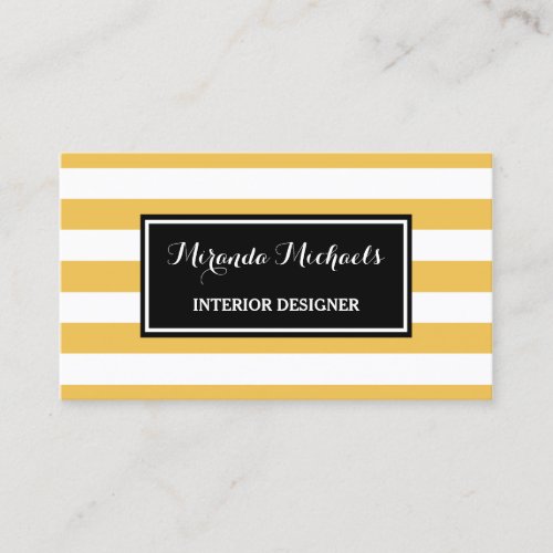 Trendy Yellow and White Stripes Interior Designer Business Card