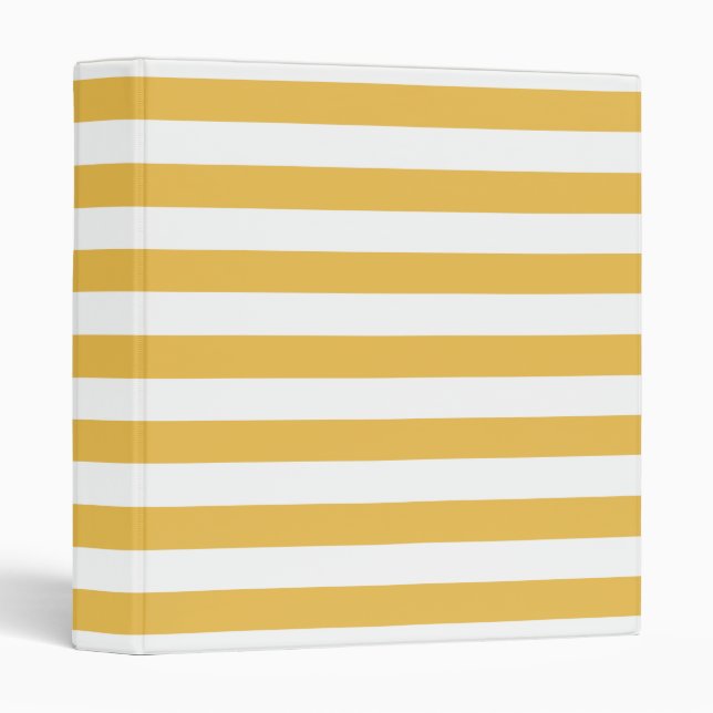 Trendy Yellow and White Wide Horizontal Stripes 3 Ring Binder (Front/Spine)