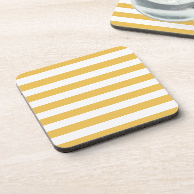 Trendy Yellow and White Wide Horizontal Stripes Beverage Coaster (Left Side)