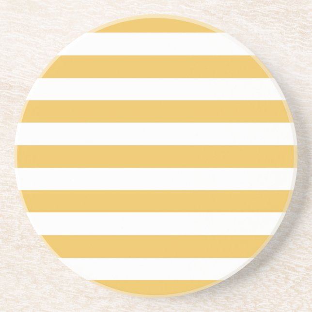 Trendy Yellow and White Wide Horizontal Stripes Drink Coaster (Front)