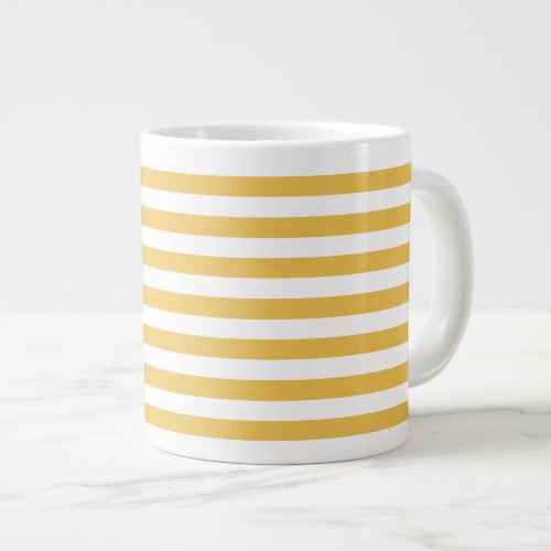 Trendy Yellow and White Wide Horizontal Stripes Large Coffee Mug