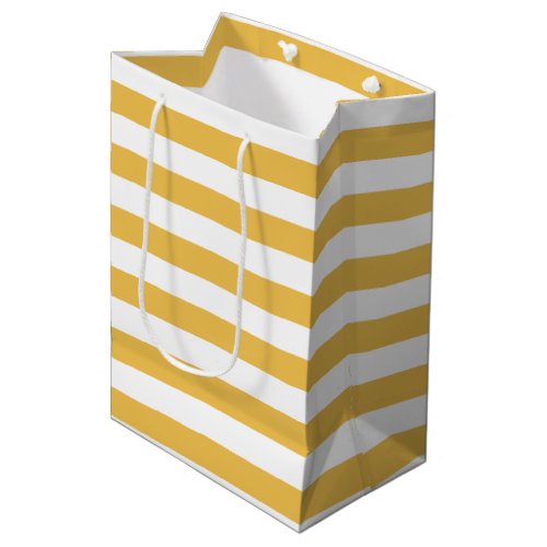 Trendy Yellow and White Wide Horizontal Stripes Medium Gift Bag