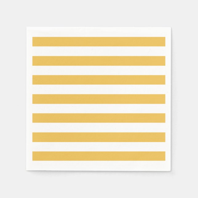 Trendy Yellow and White Wide Horizontal Stripes Paper Napkins (Front)