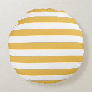 Trendy Yellow and White Wide Horizontal Stripes Round Pillow