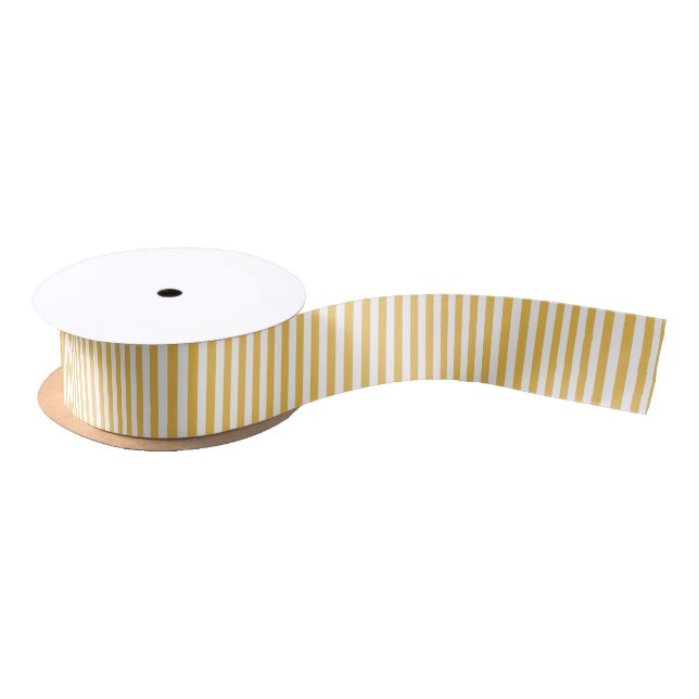 Trendy Yellow and White Wide Horizontal Stripes Satin Ribbon (Spool)