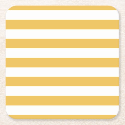 Trendy Yellow and White Wide Horizontal Stripes Square Paper Coaster