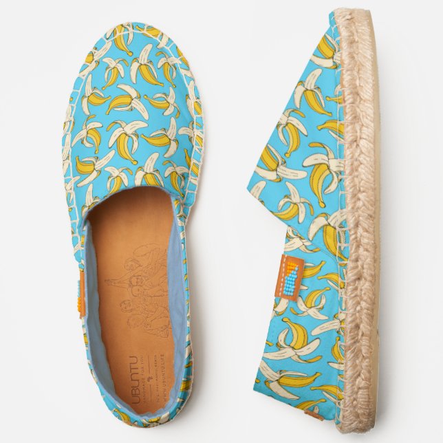 Trendy Yellow Banana Fruit Pattern on Aqua Summer Espadrilles (Side)