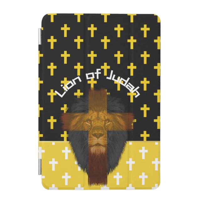 Trendy Yellow Black White Cross Lion of Judah  iPad Mini Cover (Front)