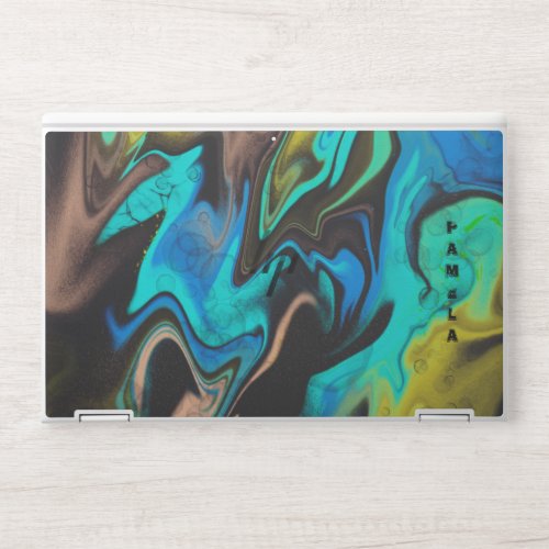 Trendy Yellow blue and black marbling design HP Laptop Skin