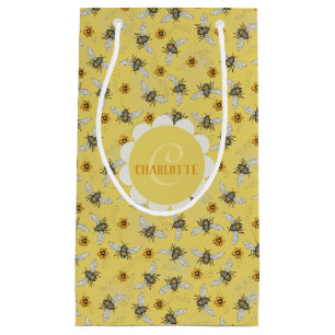 Trendy Yellow Buzzing Bees Summer Small Gift Bag