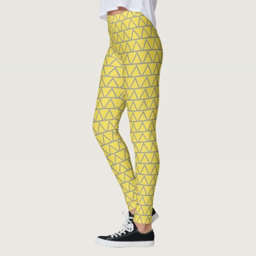 Trendy Yellow Chic Gray Modern Geometric Pattern Leggings