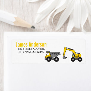 Trendy Yellow Construction Trucks Return Address Label