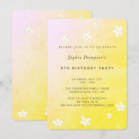Trendy Yellow Cute Daisies Girl Birthday Party