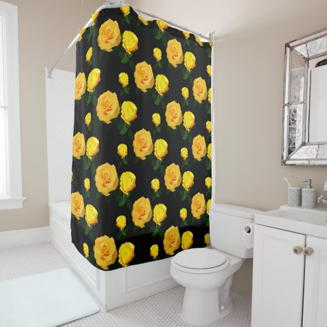 trendy yellow floral   shower curtain (In Situ)