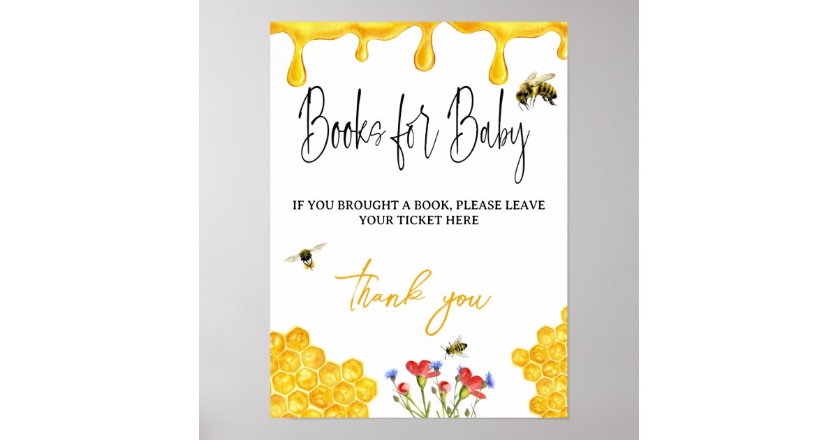 Trendy Yellow Flower Bee Book for Baby Shower Game Poster | Zazzle