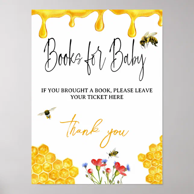 Trendy Yellow Flower Bee Book for Baby Shower Game Poster | Zazzle