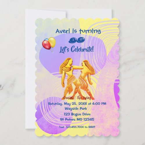 Trendy Yellow Gemini Birthday May 21 June 20  I Invitation