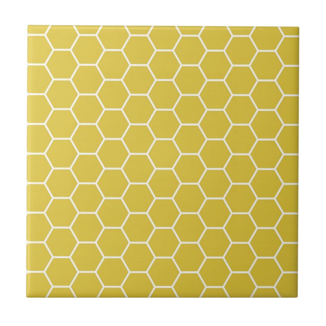 Trendy Yellow Geometric Honeycomb Hexagon Pattern Tile (Front)