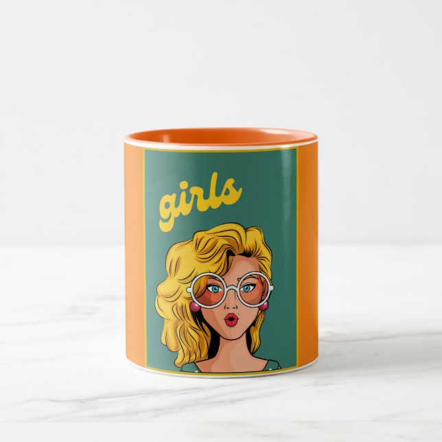 Trendy Yellow Girl  Beautiful Mug. Two-Tone Coffee Two-Tone Coffee Mug (Center)